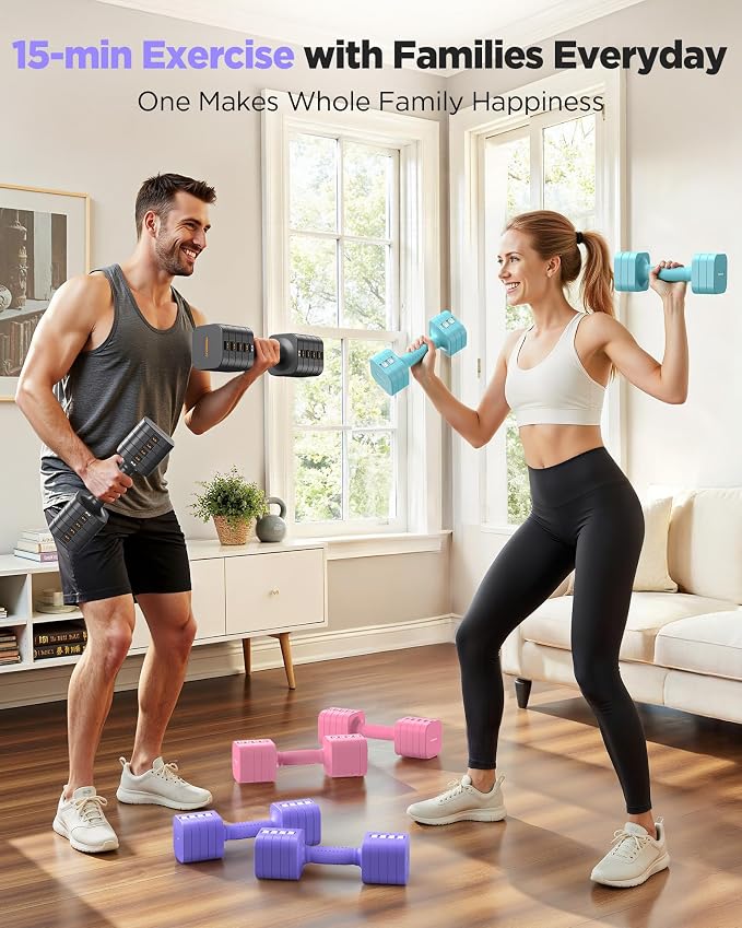 FEIERDUN DB3 5-in-1 Adjustable Dumbbell Set, 6LB/10LB Pair Adjustable Weights for Women at Home, Dual Locking Stable Hand Weights with TPU Soft Handle, Home Gym, Rehab, Pilates, Yoga, Strength Training