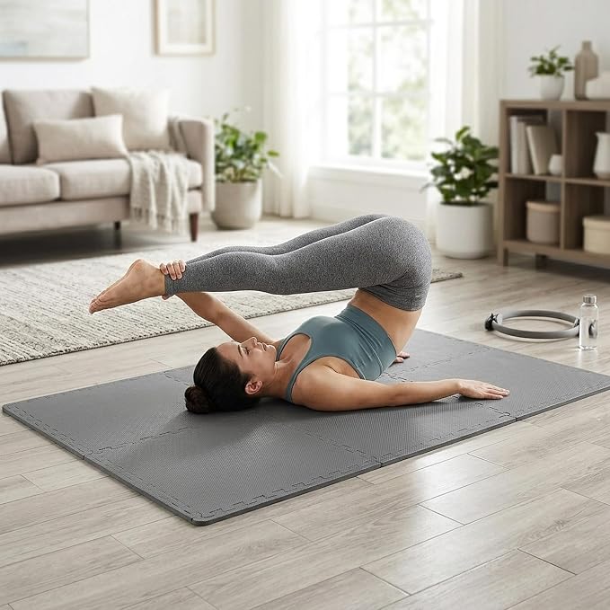 BalanceFrom Puzzle Exercise Mat 1/2" Thick, EVA Interlocking Foam Floor Tiles for Home Gym, Mat for Home Workout Equipment, Floor Padding for Kids, Gray, 24 in x 24 in x 1/2 in, 24 Sq Ft - 6 Tiles | Tiles for Home Gym, Mat for Home Workout Equipment, F...