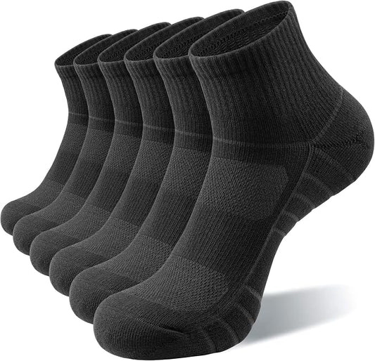 Lapulas Athletic Quarter Socks for Men Women, Cotton Mesh, Cushioned Arch Support, Non-Slip Running Ankle Design, 6 Pack