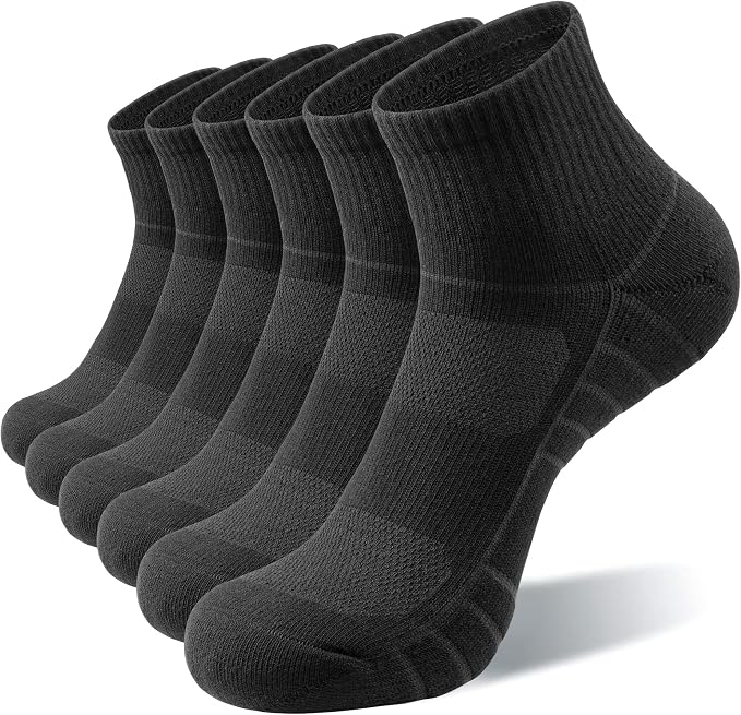 Lapulas Athletic Quarter Socks for Men Women, Cotton Mesh, Cushioned Arch Support, Non-Slip Running Ankle Design, 6 Pack