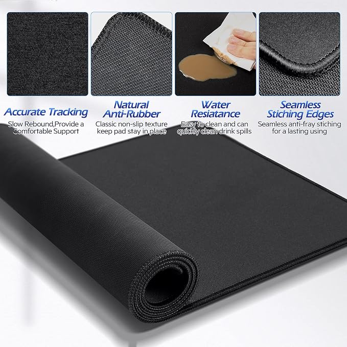 Gimars 4 in 1 Mouse Pad and Keyboard Wrist Rest Set, Large Mouse Pad with Memory Foam Wrist Support Pad for Desk with Coaster, Easy Typing Pain Relief, Gaming Office Home, 31.5x12 inch, Black