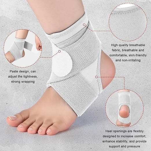 Honoson 2 Pcs Ankle Brace Kid Ankle Support Youth Neoprene Lace up Compression Sleeve Foot Brace Stabilizer with Adjustable Strap for Sport Sprained Plantar Fasciitis Achilles Tendonitis(White,M)