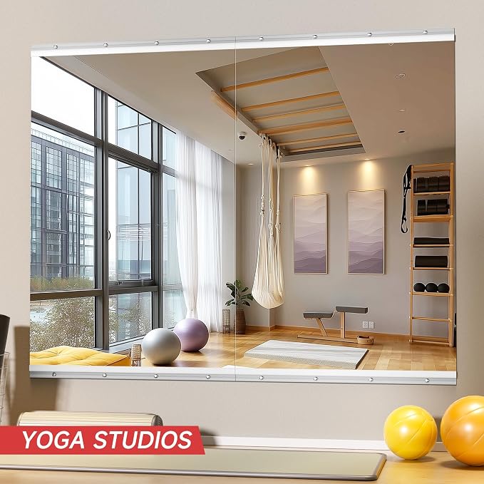 Home Gym Mirror, 2 Pack 48"x32" Each Tempered Glass Explosion-Proof Workout Mirrors, Frameless Square Full Length Wall Mirror Silver for Yoga Garage Exercise Bedroom Dance Studio