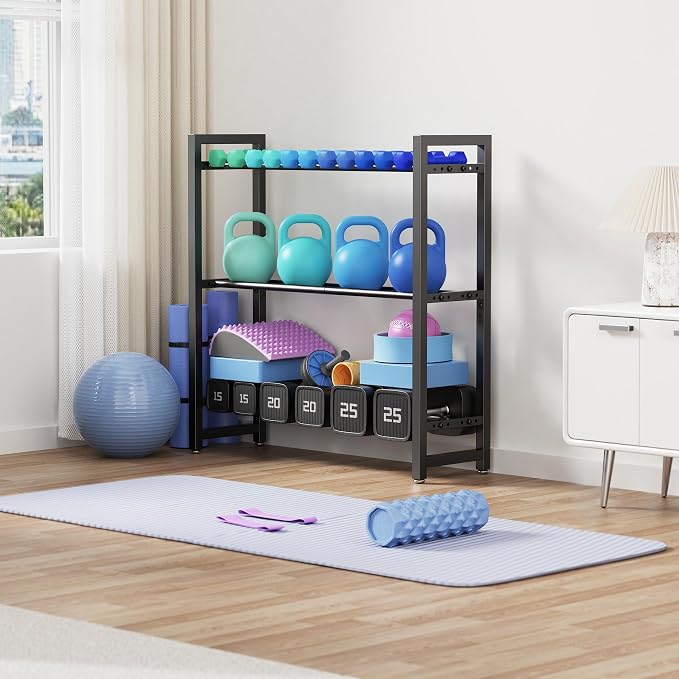 3 Tier Adjustable Dumbbell Rack - Heavy-Duty 450LB Capacity Weight Storage Stand for Dumbbells, Space-Saving Weight Rack Home Gym Organizer (Rack Only)