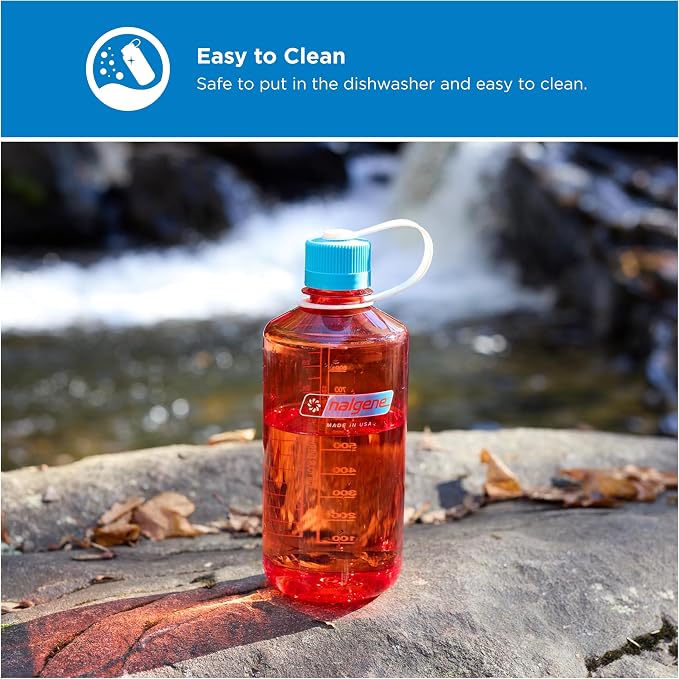 Nalgene 32 oz Narrow Mouth Water Bottle, Thrill & Motion, Flame w/Blue Atoll