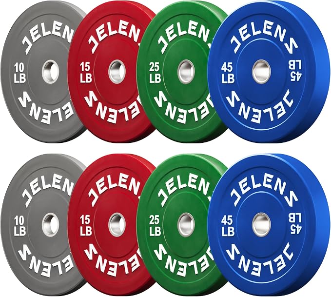 JELENS Olympic Barbell Weight Plates Set, 2-Inch Black/Colored Rubber Bumper Plate Weight Set for Strength Training and Weightlifting, Multiple Options