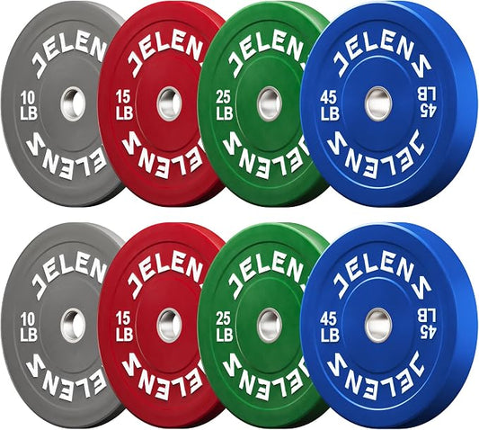 JELENS Olympic Barbell Weight Plates Set, 2-Inch Black/Colored Rubber Bumper Plate Weight Set for Strength Training and Weightlifting, Multiple Options