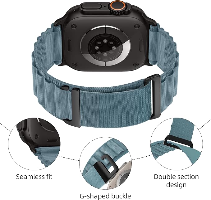 Alpine Nylon Sport Bands Compatible with Apple Watch Ultra Band 49mm 46mm 45mm 44mm 42mm Men Women, Stretch Loop Strap with D-Hook for iWatch Series 10 Ultra SE 9 8 7 6 5 4 3 2 1 (B-Light Blue, 38mm/40mm/41mm/42mm(Series 10))