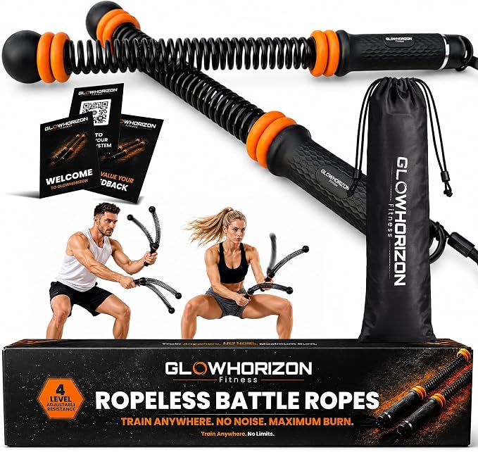 Ropeless Battle Ropes, Cordless Battle Ropes with 8 Removable Weight Rings, Portable Battle Rope Sticks for Home Gym HIIT Workouts