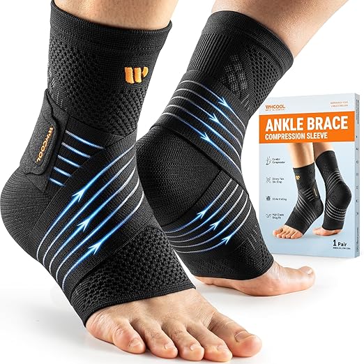 Low-Profile Ankle Braces for Women & Men, Customizable Ankle Compression Sleeve w/Wide Strap, Foot Support Wrap for Plantar Fasciitis Pain Relief, Achilles Tendonitis, Sprain, Black, 1 Pair, XL
