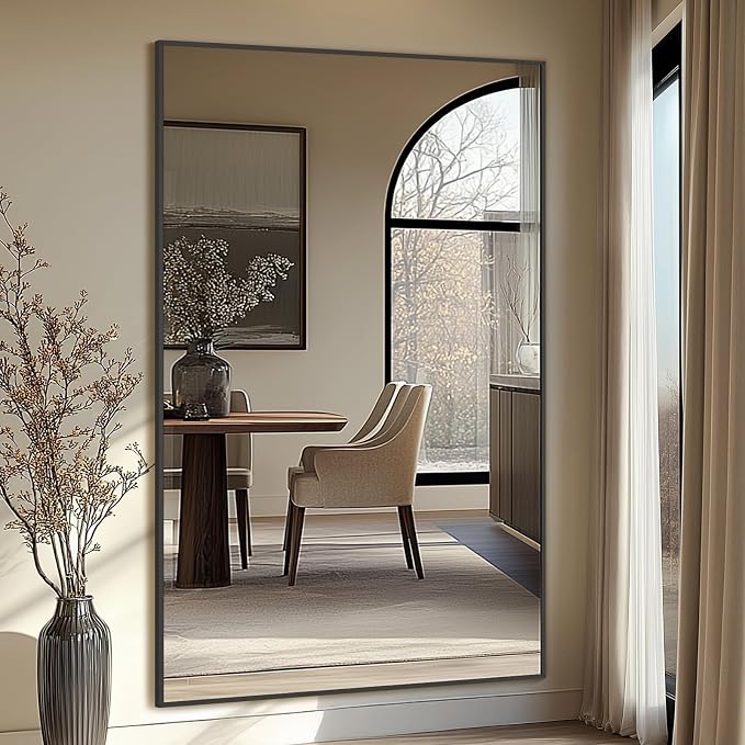 Mirrorons 76"x44" Oversized Black Full Length Mirror, Floor Standing or Wall Mounted with Hanging Kit, Shatterproof Tempered Glass Mirror for Living Room, Bedroom, Dressing Room, Gym