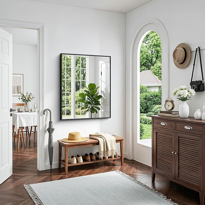30"x36" Bathroom Mirror for Over Sink, Large Black Rectangle Mirrors for Wall, Black Framed Rectangular Mirror for Living Room Bedroom Bathroom, Hangs Horizontally or Vertically