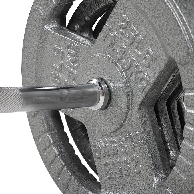 Fitvids Barbell Weight Set, Cast Iron 1" Standard Weight Plates Including 5FT Standard Barbell Bar & Star Locks, 95 Pounds Set (85 Lbs Plates + 10 Lbs Barbell Bar), Multiple Packages