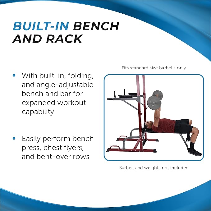 Stamina Full Body Power Tower 735 - Dip Bar with Built-in Bench and Rack - Pull Up Bar Station with Smart Workout App - Dip Bars for Home Workout - Up to 300 lbs Weight Capacity | Dip Bar with Built-in Bench and Rack; Pull Up Bar Station with Smart Wor...