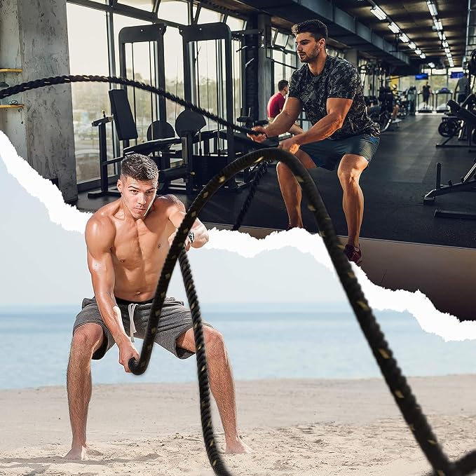 Yes4All 1.5/2 Inch Battle Ropes with Extra Protective Sleeve, Workout Ropes for Cross-Training Home Gym & Fitness Exercises, Strength Training - 30,40,50 Feet Lengths Available
