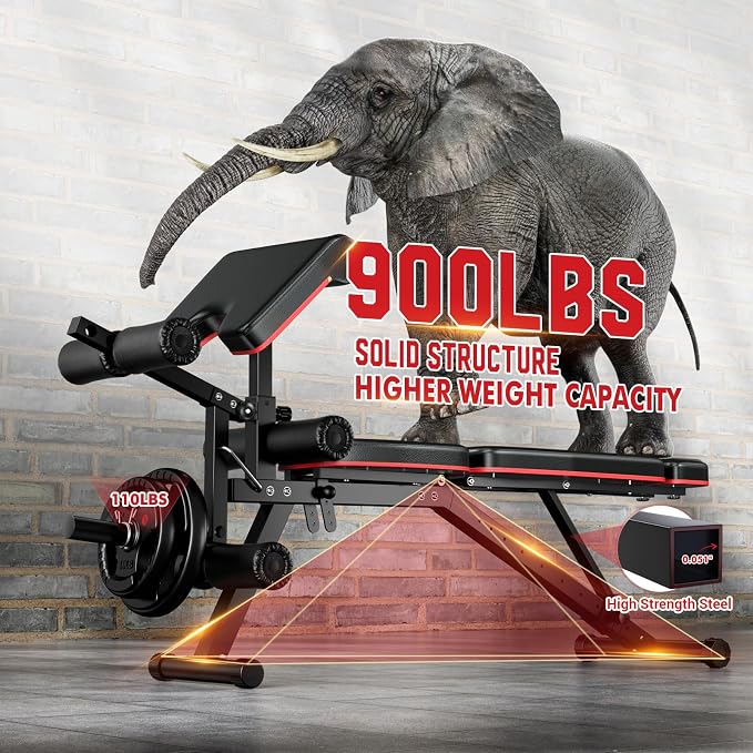 XDDIAS Workout Bench, Adjustable Weight Bench with Leg Extension and Leg Curl, Extended Headrest, 900LBS Preacher Curl Bench Incline Decline Flat Workout Bench for Home Gym Full Body Exercise