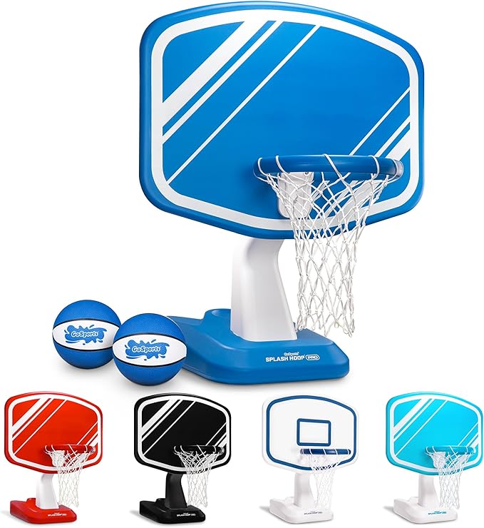 GoSports Splash Hoop PRO Pool Basketball Game – Modern Poolside Basketball Hoop with Backboard, Ball & Pump – Swimming Pool Basketball Hoop for Inground & Above Ground Pools