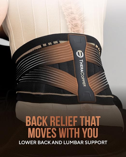 TheraCopper Copper Back Brace for Men & Women — Lumbar Support Belt for Lower Back Pain, Sciatica & Herniated Disc — Infused Copper Back Support with Adjustable Compression (Medium)