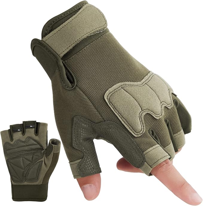 FIORETTO Fingerless Gloves for Men, Breathable Grip Palm Gloves for Motorcycle Riding, Driving, Cycling, Exercise, Workout, Climbing, Hiking and Outdoor Activities M210603