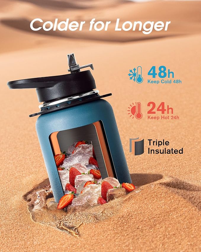 Coolflask 32 oz Water Bottle Insulated Stainless Steel with Strap | Metal Water Flask with Straw & Spout Lids, Triple-Wall, Cold 48+h, Dishwasher Safe, Leakproof, BPA-Free, for Gym & Hiking