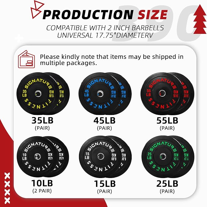 Fitvids 2-Inch Olympic Rubber Weight Plates Sets, Bumper Plates Set with Barbell for Strength Training, 180-390 Lbs Multiple Options