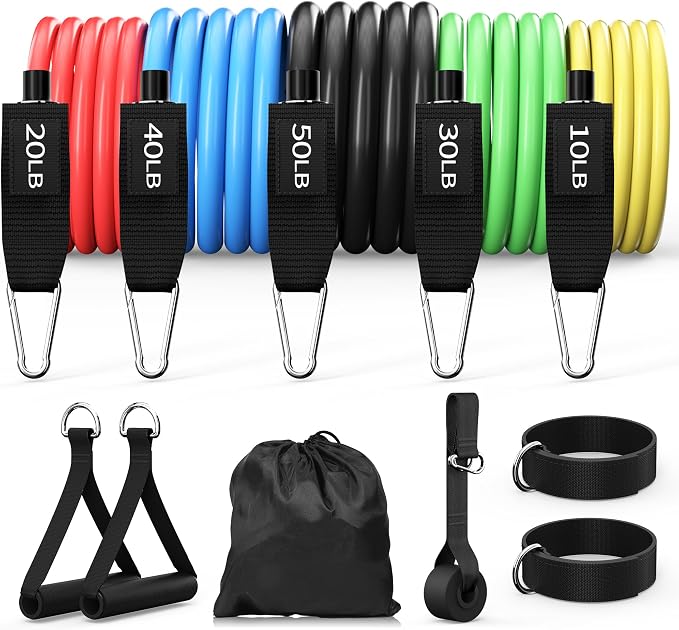 Resistance Bands Set with Handles, Exercise Bands for Working Out, Home Gym Workout Bands, Fitness Equipment for Men & Women Strength Training -fu