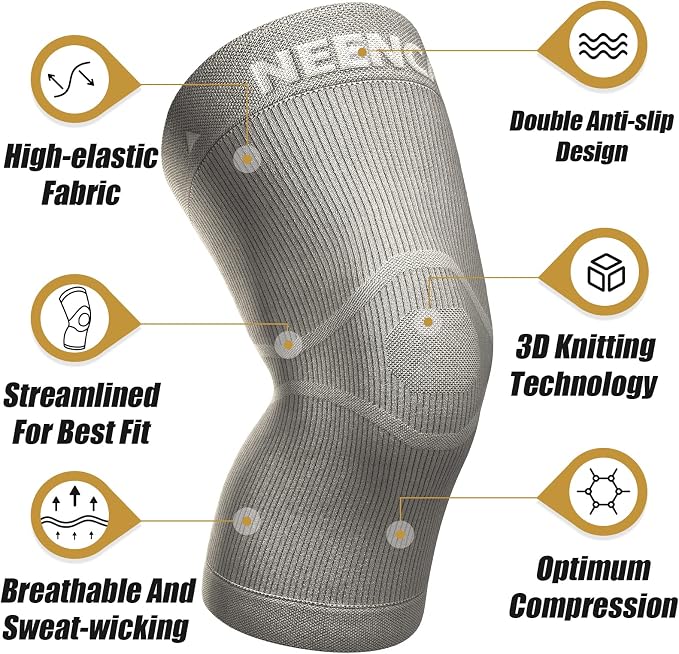 NEENCA Ultra-thin Knee Sleeve for Knee Pain, Lightest Knee Compression Sleeve with Graphene Ions Infused Fabric for Pain Relief, Swelling, Arthritis, Poor Circulation, Running, Sport