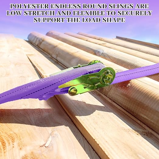 Fabbay 4 Pcs 4 Feet Heavy Duty Polyester Endless Loop Round Lift Slings Lifting Straps for Hoist Towing Moving Furniture Rigging Equipment, 2600 LB Vertical 2100 LB Choker 5200 LBs Basket(Purple)