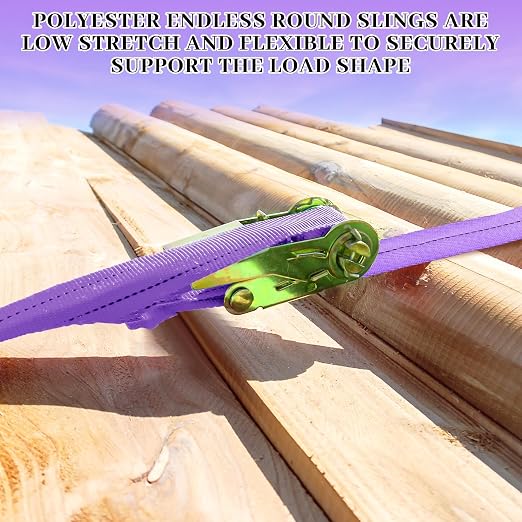 Fabbay 4 Pcs 7.9 Feet Heavy Duty Polyester Endless Loop Round Lift Slings Lifting Straps for Hoist Towing Moving Furniture Rigging Equipment, 2600 LB Vertical 2100 LB Choker 5200 LBs Basket(Purple)
