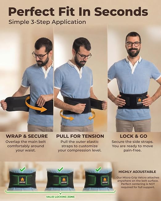 Sparthos Back Brace for Women & Men, Sciatica, Lower Back Pain - Black-XXXL