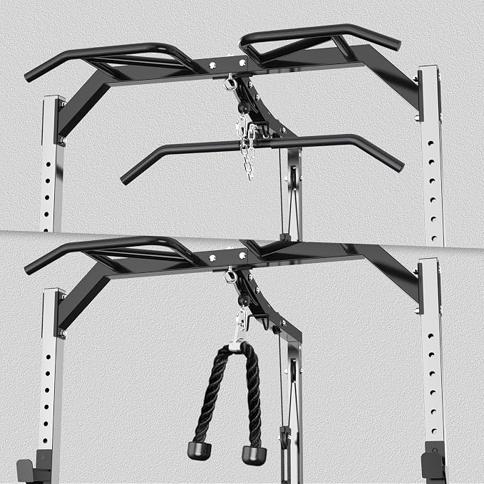 Power Cage Power Rack with LAT Pulldown Workout Cage Dip Handles Cable Pulley SystemSquat Rack for Home Gym