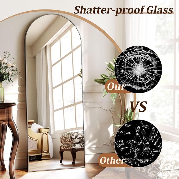 Arched Full Length Mirror 56"x21" Leaning Hanging Decor Black | Standing Body Mirror with Aluminum Frame for Bedroom Cloakroom Living Room Make-up Gift