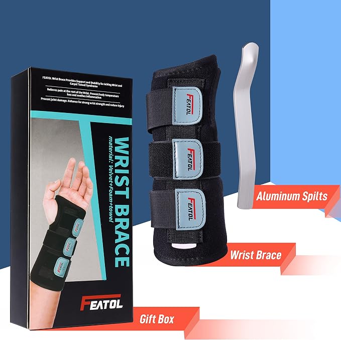 FEATOL Wrist Brace for Carpal Tunnel, Adjustable Night Wrist Support Brace with Splints Left Hand, Large/X-Large, Hand Support for Arthritis, Tendonitis, Sprain, Injuries