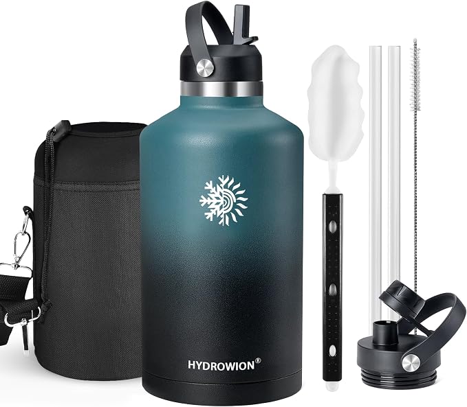64oz Insulated Water Bottle, Triple Wall Vacuum Stainless Steel Bottle, 48H Cold & 24H Hot, Leak-Proof BPA-F Jug with Straw & Spout Lids for Sports & Outdoor