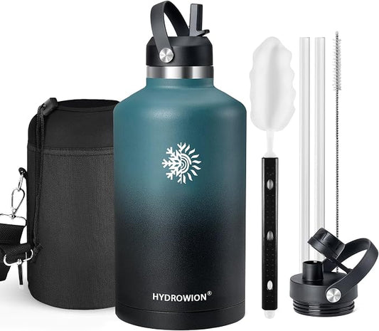64oz Insulated Water Bottle, Triple Wall Vacuum Stainless Steel Bottle, 48H Cold & 24H Hot, Leak-Proof BPA-F Jug with Straw & Spout Lids for Sports & Outdoor
