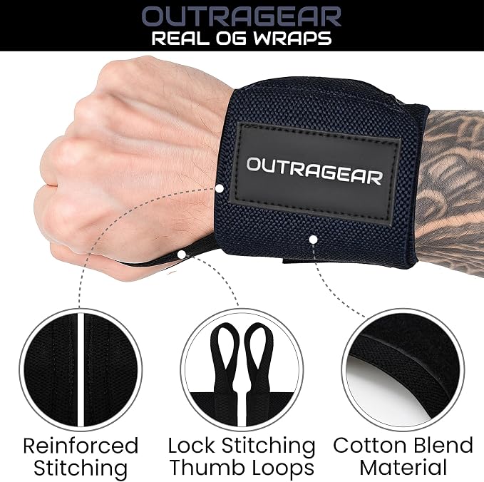 18" OG-Grade Wrist Wraps for Weightlifting – Heavy Duty Wrist Support with Thumb Loop & Lockdown Strap – Wrist Straps for Powerlifting, Bench Press & Gym Training