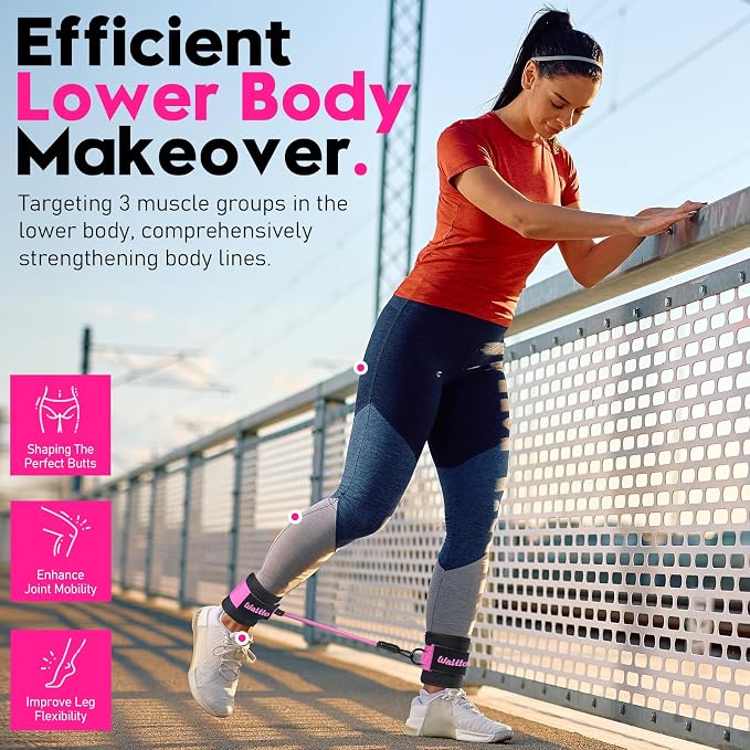 WALITO Ankle Resistance Bands with Cuffs, Exercise Bands for Legs and Butt, Booty Workout Equipment for Kickbacks and Hip Fitness Training