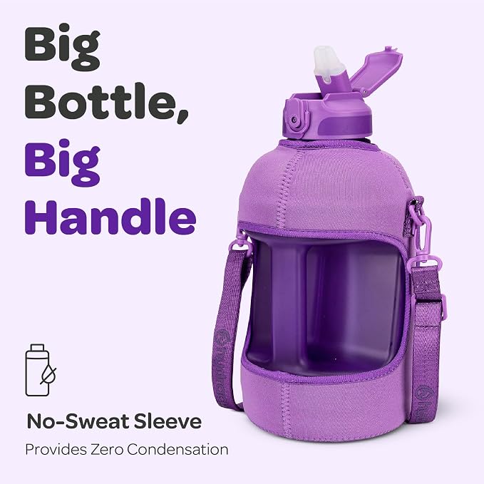 Hydracy Motivational Water Bottle with Time Marker and Straw Lid 78 oz | Leakproof,BPA Free,No Sweat Neoprene Sleeve,Carry Strap,Daily Intake Tracking for Fitness & Outdoors