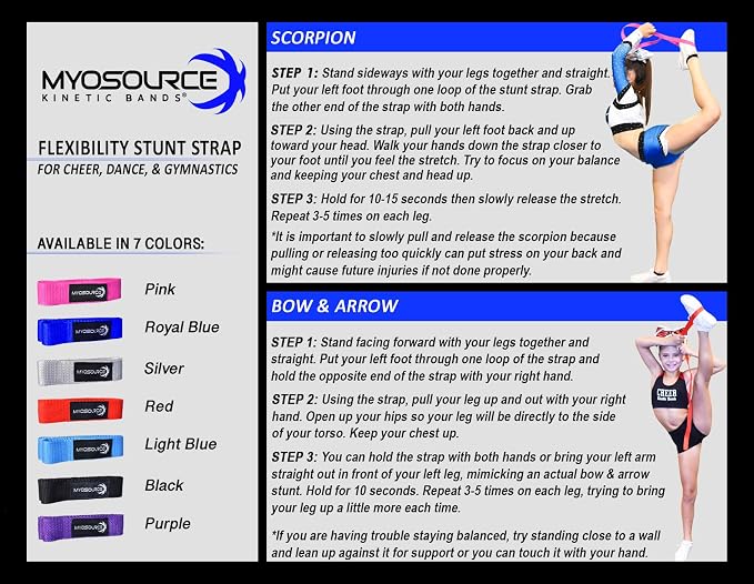 Cheerleading Flexibility Stunt Strap - Improve Stretching and Stunts for Cheer Dance Gymnastics & Physical Therapy – Stocking Stuffers Present for Kids Girls Adults - 12 Colors