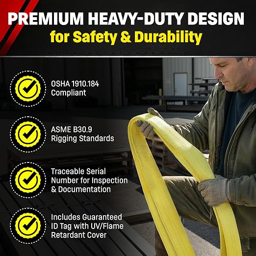 DD Sling 4 Inch x 30 Foot Nylon Lifting Sling – USA Made, 11,500 lb Vertical, 9,200 lb Choker, 23,000 lb Basket – 2-Ply Heavy Duty 900 Webbing, Type 4 Twisted Eye & Eye Rigging Sling