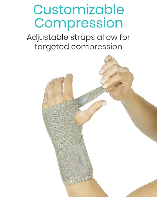 Vive Wrist Brace - Carpal Tunnel Hand Compression Support Wrap for Men | Women, Tendinitis, Bowling, Sports Injuries Pain Relief - Removable Splint - Universal Ergonomic Fit (Gray, Left)