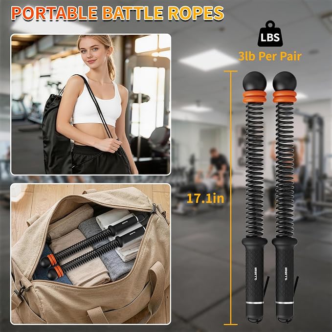 Ropeless Battle Ropes for Home Gym, Portable Cordless Weighted Battle Rope | Storage Bag, Weighted Battle Rope for High Calorie Burn, Men & Women Fitness Equipment, HIIT & Low-Impact Aerobic Training