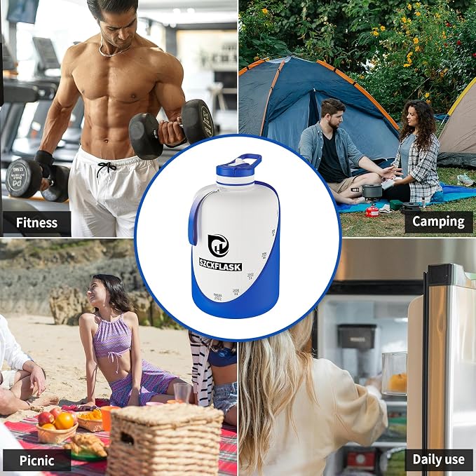1 Gallon Water bottle, 128 oz Shatterproof Reusable Worksite Camp Flask with Straw and Flip Top Lid, Large Sports Bottle with OZ & ML Measurement Marks