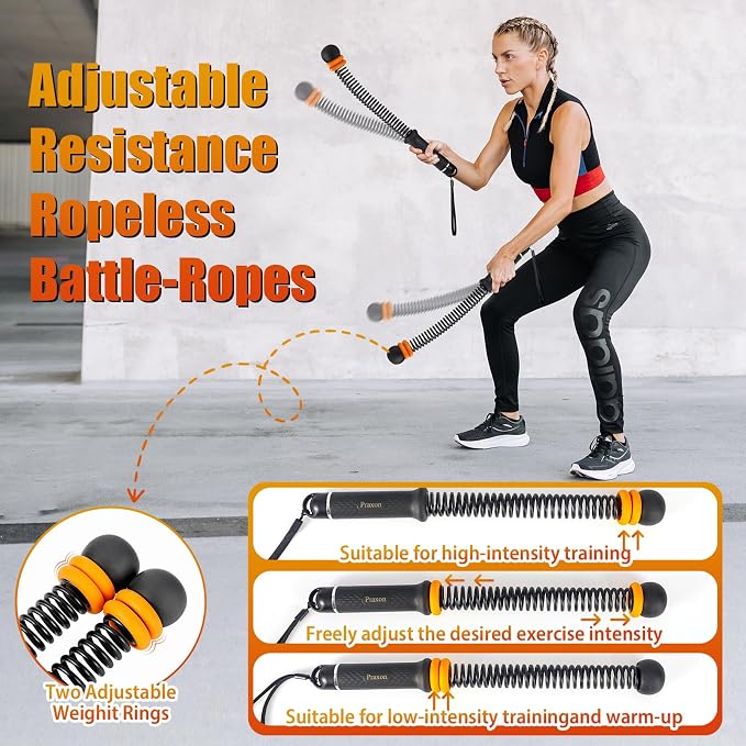 Portable Ropeless Battle Ropes,Adjustable Weights Cordless Battle Ropes,for Home Gym with Storage Bag,Versatile Exercise Equipment,for Low-Impact Workouts Strength and (HIIT),for Men & Women