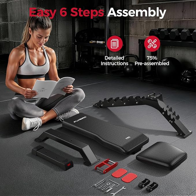 FLYBIRD WB7 Weight Bench, 1300LBS Commercial Adjustable Weight Bench, Workout Bench for Home Gym, Flat Incline Bench Press Heavy Duty Bench with 34'' Extra-Long Backrest and Easy-Roll Wheels