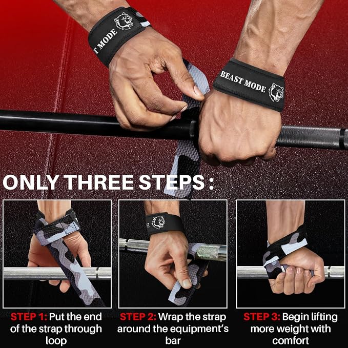 TECEUM Neoprene Padded Cotton Lifting Straps for Weightlifting, 1 Pair