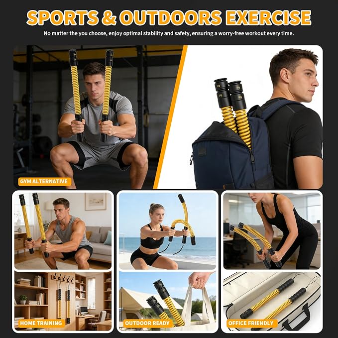 Ropeless Battle Ropes 4.0, Heavy Duty Portable Steel Core | For Home Gym & Outdoor, Anti-Slip Ergonomic Handles for Strength Training, HIIT & Full Body Workout, Ideal for Men & Women