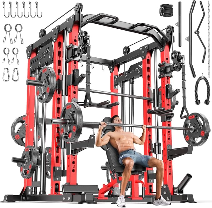 Multi-Purpose Squat Rack,Smith Machine Weight Rack Set with Cable Crossover System, Home Gym Power Racks, Power Racks and Packages