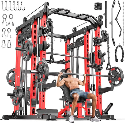 Multi-Purpose Squat Rack,Smith Machine Weight Rack Set with Cable Crossover System, Home Gym Power Racks, Power Racks and Packages