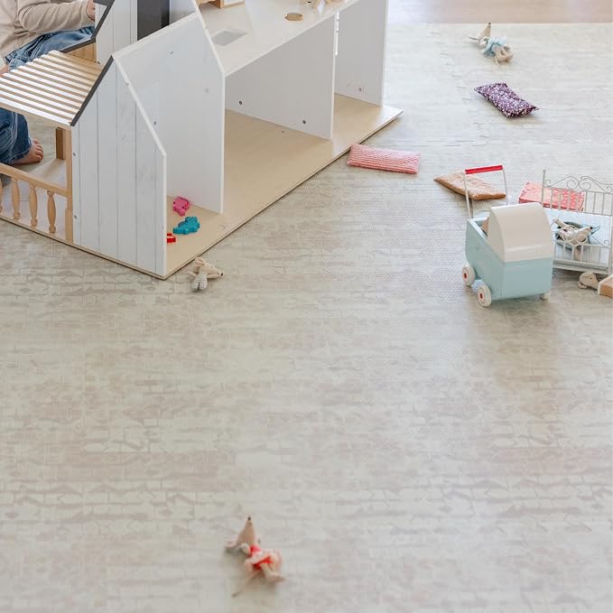 Little Landings Baby Play Mat for Floor - Sandstone (8x8ft) - Premium EVA Foam Play Mat for Babies & Toddlers (Ages 0-5+) Non-Toxic Playmat for Tummy Time, Crawling & Playroom - Stylish & Comfortable
